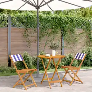 vidaXL Ensemble de bistro 3 pcs bleu et blanc tissu et bois massif pas cher