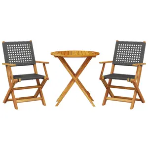 vidaXL Ensemble de bistro 3 pcs noir résine tressée et bois massif pas cher