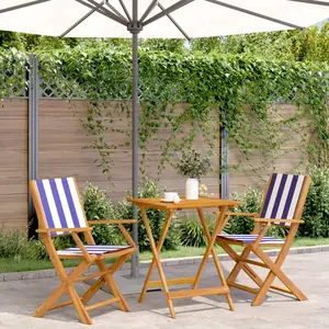 vidaXL Ensemble de bistro 3 pcs bleu et blanc tissu et bois massif pas cher