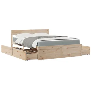 Comparateur de prix : vidaXL Lit avec tiroirs et matelas 140x200 cm bois massif de pin