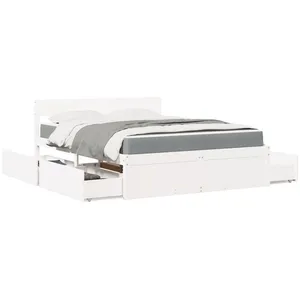 Comparateur de prix : vidaXL Lit avec tiroirs et matelas blanc 160x200 cm bois massif de pin