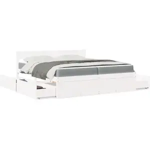 vidaXL Lit avec tiroirs et matelas blanc 200x200 cm bois massif de pin pas cher