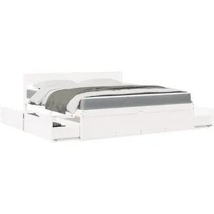 Comparateur de prix : vidaXL Lit avec tiroirs et matelas blanc 180x200 cm bois massif de pin
