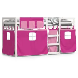 vidaXL Lit superposé avec rideaux rose 90x200 cm bois pin massif pas cher