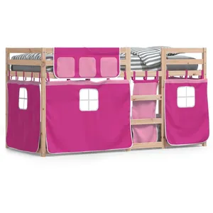 vidaXL Lit superposé avec rideaux rose 90x200 cm bois pin massif pas cher