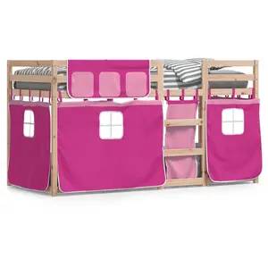vidaXL Lit superposé avec rideaux rose 80x200 cm bois pin massif pas cher
