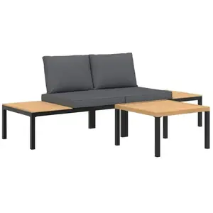 vidaXL Salon de jardin 3 pcs avec coussins noir aluminium pas cher