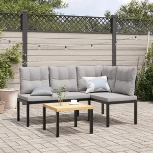 vidaXL Ensemble de banc de jardin avec coussins 3 pcs noir pas cher