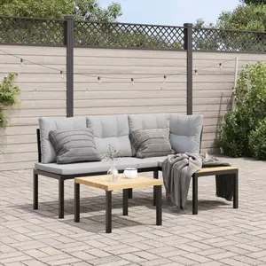 vidaXL Ensemble de banc de jardin avec coussins 3 pcs noir pas cher