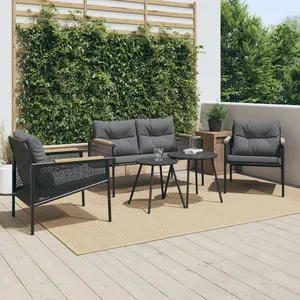 vidaXL Ensemble de meubles de balcon avec coussins 5 pcs noir acier pas cher