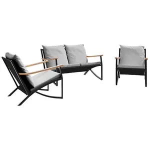 vidaXL Ensemble de meubles de balcon avec coussins 3 pcs noir acier pas cher