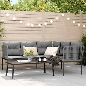 Comparateur de prix : vidaXL Ensemble de canapés de jardin et coussins noir acier textilène