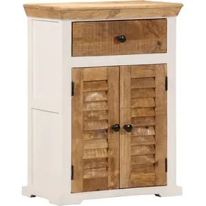 vidaXL Buffet blanc et marron 55x30x73 cm bois de manguier solide brut pas cher