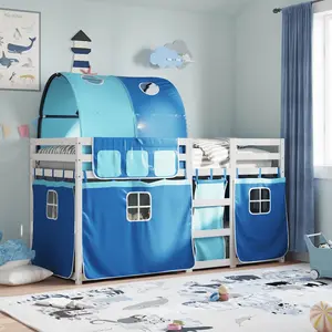 vidaXL Lit superposé avec rideaux bleu 80x200 cm bois pin massif pas cher