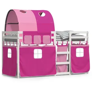 Comparateur de prix : vidaXL Lit superposé avec rideaux rose 80x200 cm bois pin massif