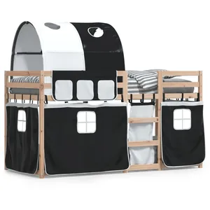 vidaXL Lit superposé avec rideaux blanc/noir 80x200 cm bois pin massif pas cher