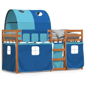vidaXL Lit superposé avec rideaux bleu 90x200 cm bois pin massif pas cher