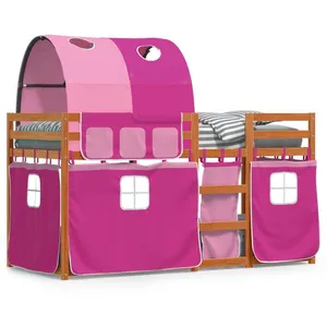 vidaXL Lit superposé avec rideaux rose 90x200 cm bois pin massif