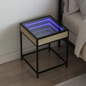 vidaXL Table de chevet avec LED infini chêne sonoma 40x40x51 cm pas cher