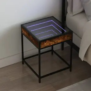 vidaXL Table de chevet avec LED infini chêne fumé 40x40x51 cm pas cher