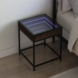 vidaXL Table de chevet avec LED infini chêne marron 40x40x51 cm pas cher