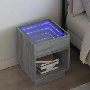 Comparateur de prix : vidaXL Table de chevet avec LED infini sonoma gris 40x40x50 cm