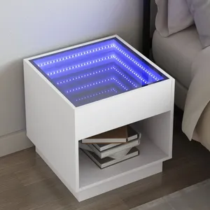 vidaXL Table de chevet avec LED infini blanc 50x50x50 cm pas cher
