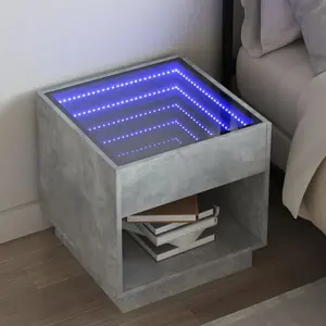 vidaXL Table de chevet avec LED infini gris béton 50x50x50 cm pas cher