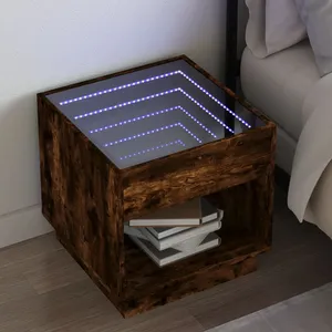 vidaXL Table de chevet avec LED infini chêne fumé 50x50x50 cm pas cher