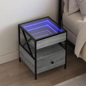 vidaXL Table de chevet avec LED infini sonoma gris 40x40x51 cm pas cher