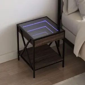 vidaXL Table de chevet avec LED infini chêne marron 40x40x49 cm pas cher