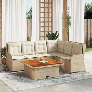 vidaXL Salon de jardin avec coussins 5 pcs beige résine tressée pas cher