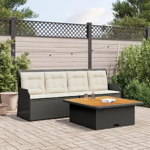 vidaXL Salon de jardin 3 pcs avec coussins noir résine tressée pas cher