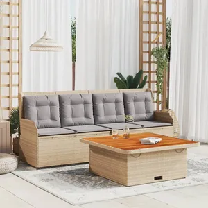 vidaXL Salon de jardin avec coussins 3 pcs beige résine tressée pas cher