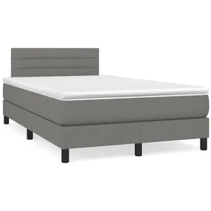 vidaXL Sommier à lattes de lit matelas LED gris foncé 120x190 cm tissu pas cher