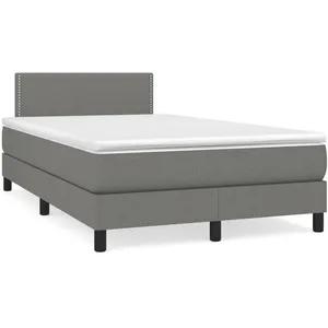 vidaXL Sommier à lattes de lit matelas LED gris foncé 120x190 cm tissu pas cher