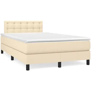 vidaXL Sommier à lattes de lit matelas et LED crème 120x190 cm tissu pas cher