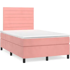 vidaXL Sommier à lattes de lit avec matelas rose 120x190 cm velours