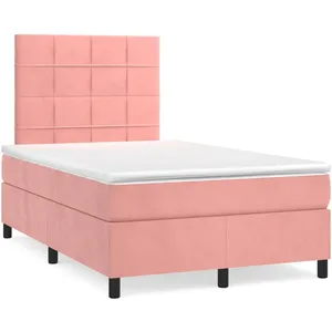 vidaXL Sommier à lattes de lit avec matelas rose 120x190 cm velours pas cher