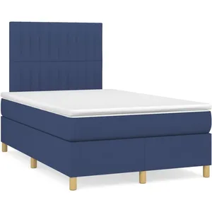 vidaXL Sommier à lattes de lit avec matelas bleu 120x190 cm tissu pas cher
