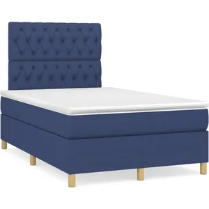 vidaXL Sommier à lattes de lit avec matelas bleu 120x190 cm tissu pas cher