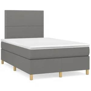 vidaXL Sommier à lattes de lit avec matelas gris foncé 120x190cm tissu