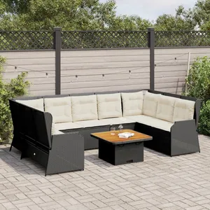 vidaXL Salon de jardin 7 pcs avec coussins Noir Résine tressée pas cher