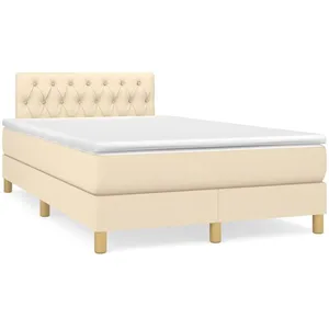 vidaXL Sommier à lattes de lit avec matelas crème 120x190 cm tissu pas cher