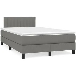 vidaXL Sommier à lattes de lit avec matelas gris foncé 120x190cm tissu pas cher