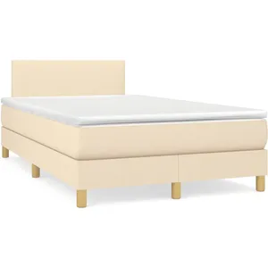 vidaXL Sommier à lattes de lit avec matelas crème 120x190 cm tissu pas cher
