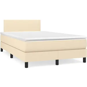 vidaXL Sommier à lattes de lit avec matelas crème 120x190 cm tissu pas cher