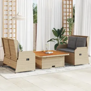 vidaXL Salon de jardin avec coussins 3 pcs beige résine tressée pas cher