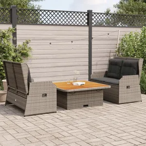 vidaXL Salon de jardin 3 pcs avec coussins Gris Résine tressée pas cher