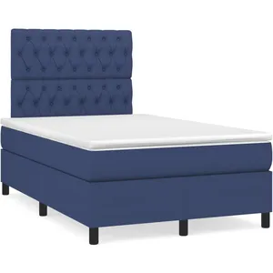 vidaXL Sommier à lattes de lit avec matelas bleu 120x190 cm tissu pas cher